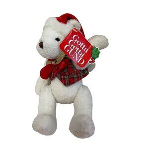 Gund Santabear Plush White Teddy With Red Plaid Vest & Santa Hat Holiday Christm